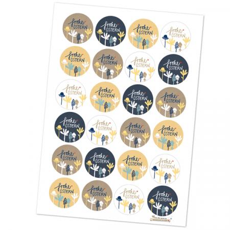 Kraftpapier Ostertüten Set mit gemischten Frohe Ostern! Sticker in Beige Blau Weiß Gelb